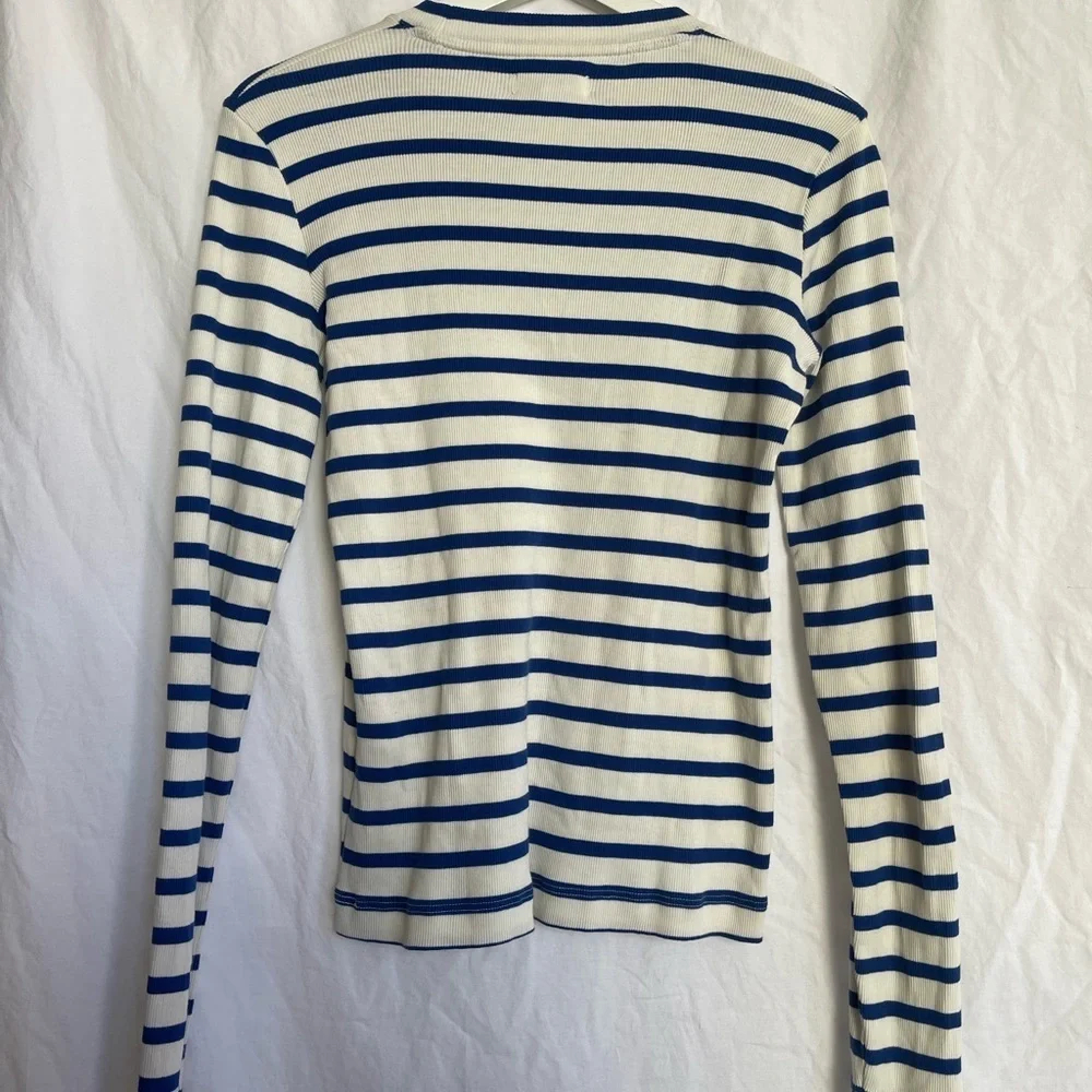 Argent Striped Long Sleeve Crew Neck Top Navy & White Ribbed Knit Capsule Size S